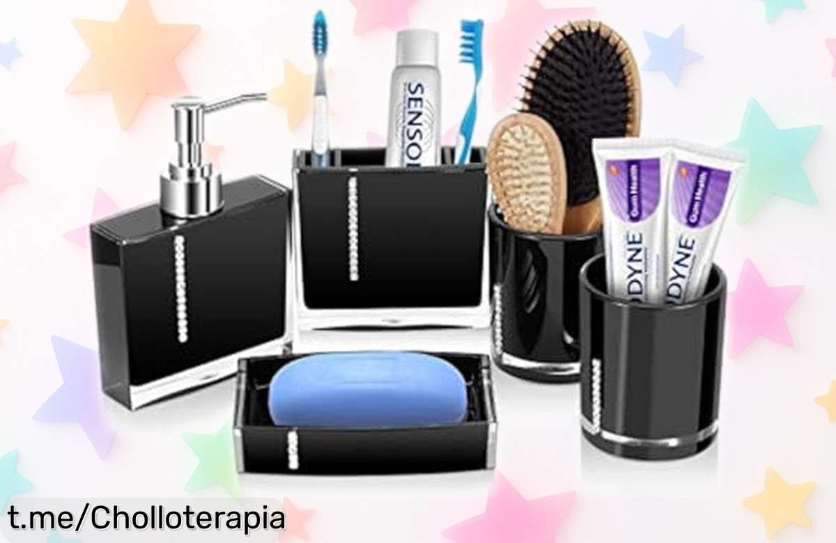 Set de accesorios para baño en 5 piezas, diseño elegante y a prueba de rayones. ¡Llévate este chollazo antes que se acabe! ¡Tu baño lo merece y tu bolsillo también!