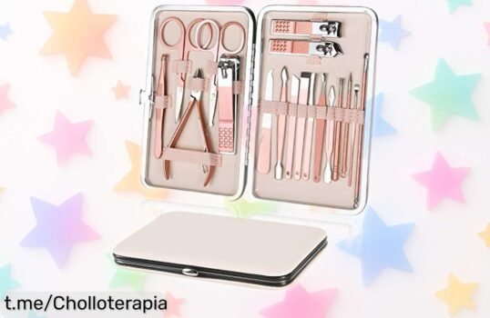 Set de manicura y pedicura URAQT con 18 piezas que cortan genial, estuche de cuero para llevar a todas partes, un chollazo que no puedes dejar pasar hoy mismo.