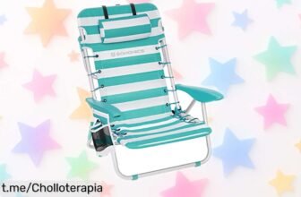 Silla de playa plegable SONGMICS ligera y ajustable, ¡preparada para tus días de sol con portavasos! Ahora a un precio que no te puedes perder.