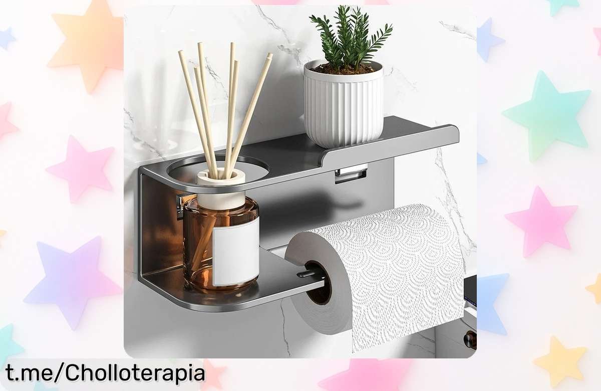 Soporte de papel higiénico adhesivo con estante para móvil, ¡ofertón que no puedes dejar pasar y convierte tu baño en un lugar ordenado y sin líos!