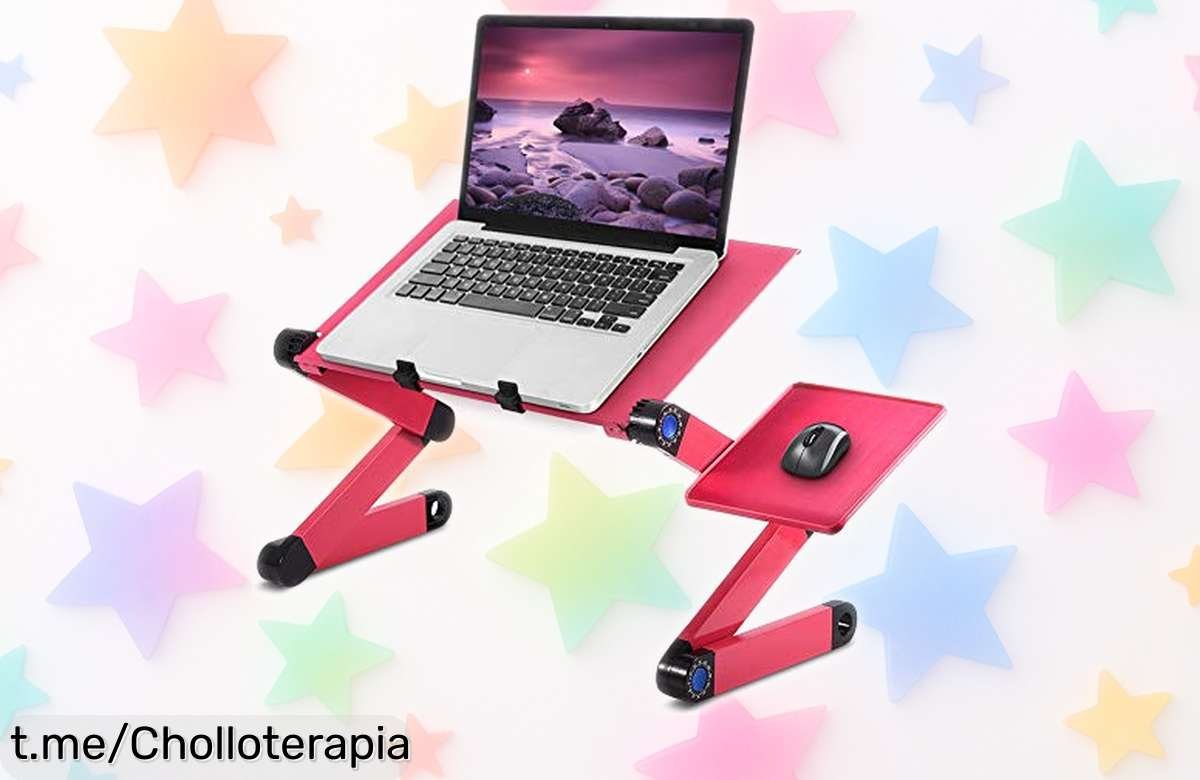 Soporte de portátil plegable y ajustable en aluminio para tu comodidad, ¡aprovecha el chollazo que transformará tus horas de trabajo y juego!