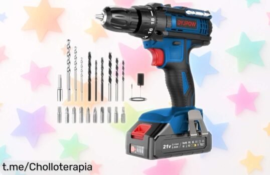 Taladro atornillador DYJPOW con batería y 22 accesorios a precio rebajado, ¡no dejes que el bricolaje se te escape sin aprovechar esta oferta increíble!