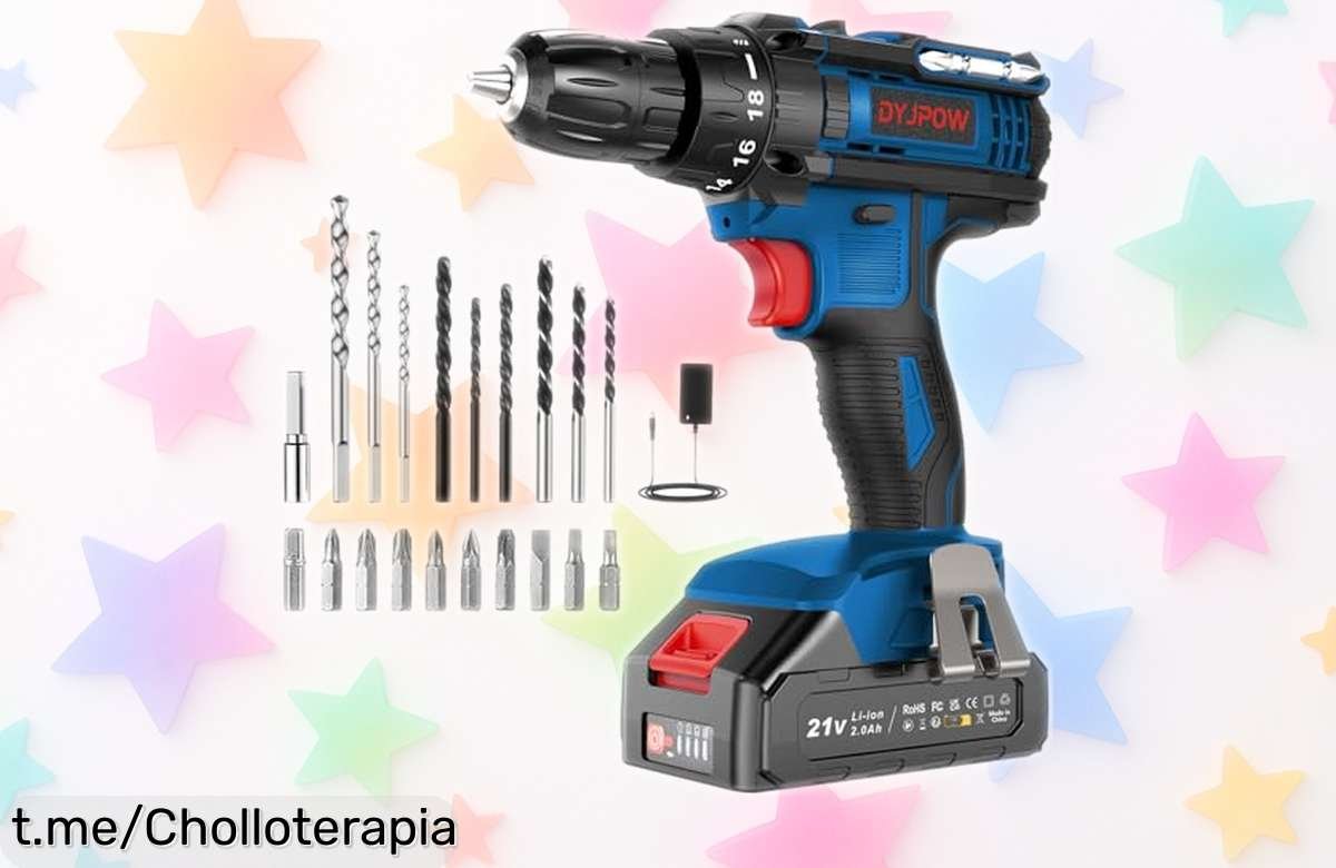 Taladro atornillador DYJPOW con batería y 22 accesorios a precio rebajado, ¡no dejes que el bricolaje se te escape sin aprovechar esta oferta increíble!