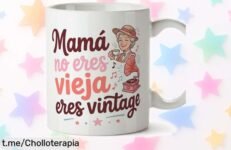 Taza divertida Mugffins con frase mamá vintage a un precio alucinate que hará sonreír cada mañana, ¡un regalo único que no puedes dejar escapar!