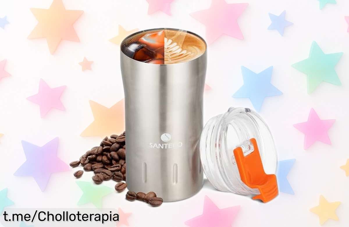Taza térmica de acero inoxidable SANTECO: mantén tus bebidas calientes 6h y frías 8h ¡super chollo que no puedes dejar escapar! Perfecta para tu vida activa, llévala a todas partes.