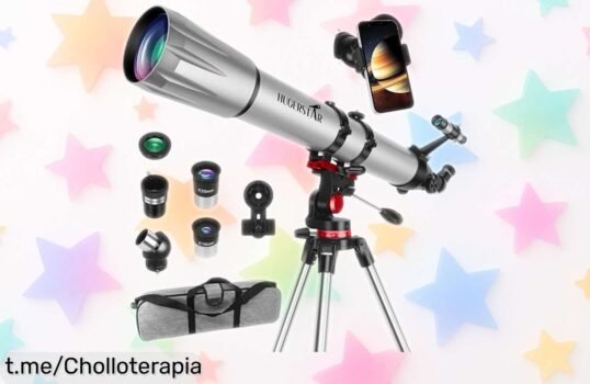 Telescopio refractor HUGERSTAR para principiantes y peques: disfruta del espacio con un ofertón que no se repite, ¡mira las estrellas como nunca antes!