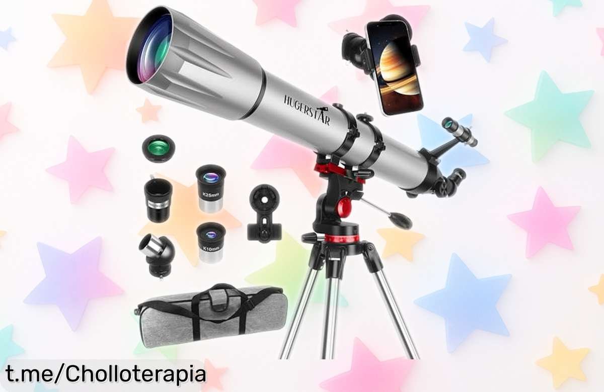 Telescopio refractor HUGERSTAR para principiantes y peques: disfruta del espacio con un ofertón que no se repite, ¡mira las estrellas como nunca antes!