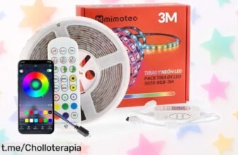 Tira LED RGB Mimotec de 3 metros: da vida a tu habitación con un ofertón que incluye más de 16 millones de colores y control musical desde tu app, ¡brilla sin complicaciones!