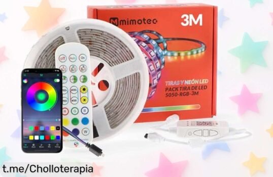 Tira LED RGB Mimotec de 3 metros: da vida a tu habitación con un ofertón que incluye más de 16 millones de colores y control musical desde tu app, ¡brilla sin complicaciones!