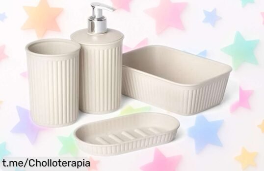 Transforma tu baño con el set de sobremesa Tatay Baobab ECOHOME, un ofertón en plástico reciclado que ¡organiza y embellece sin complicaciones!