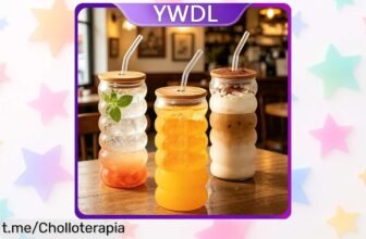 Vaso de vidrio de borosilicato con tapa de bambú y pajita, perfecto para café: aprovechate del precio loco que no es normal y dale un toque especial a tus bebidas.