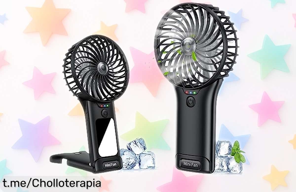 Ventilador de mano portátil con espejo oculto, el ofertón silencioso que te encantará: ¡15 horas fresquito y sin molestarte! ¡Aprovecha antes de que desaparezca esta oportunidad única!