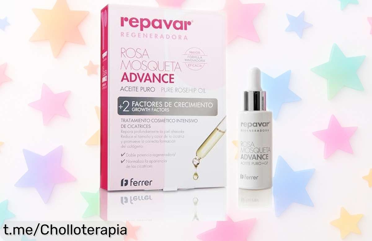 Aceite puro de rosa mosqueta Repavar para cicatrices y quemaduras, con efecto inmediato en solo 15 ml. Aprovecha este descuentazo que tu piel se merece. ¡Cómpralo ya!