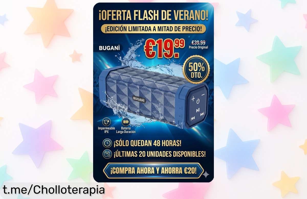 Altavoz Bluetooth Bugani 5.4 con sonido potente y resistencia al agua, ¡ahora a precio de risa! Disfruta la fiesta sin parar con 30 horas de batería, no te lo pierdas.