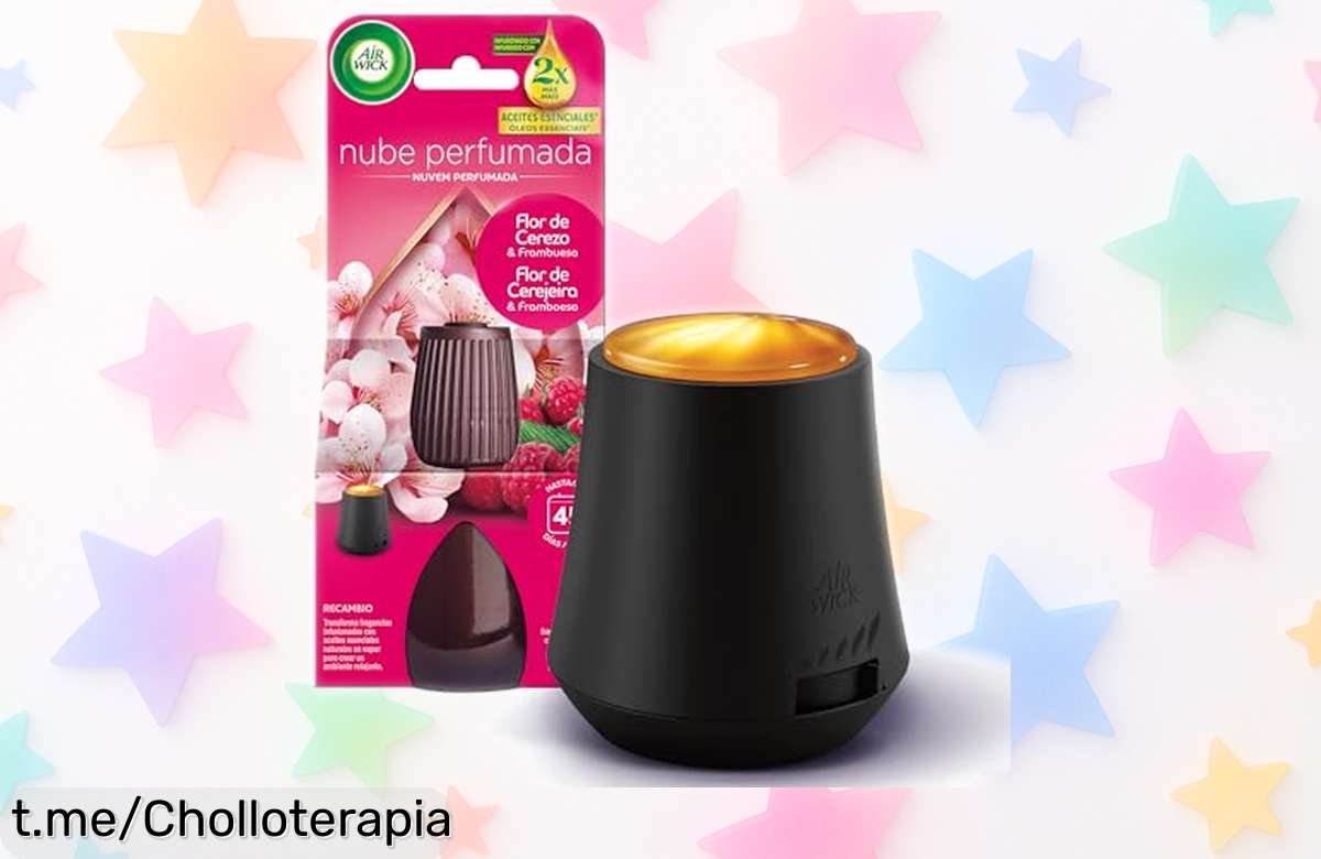 Ambientador difusor Air Wick Essential Mist con aroma a Flor de Cerezo y Frambuesa, ahora a precio loco que hará que tu hogar huela espectacularmente bien. ¡No te lo pierdas!