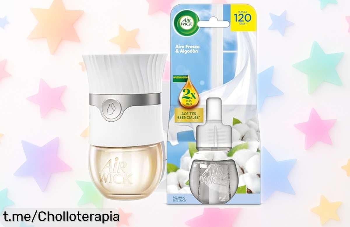Aparato eléctrico Air Wick con recambio de aroma fresquito y algodón, ¡combo ideal a precio loco que hará vibrar tus sentidos! Aprovecha antes de que se acabe esta oferta.