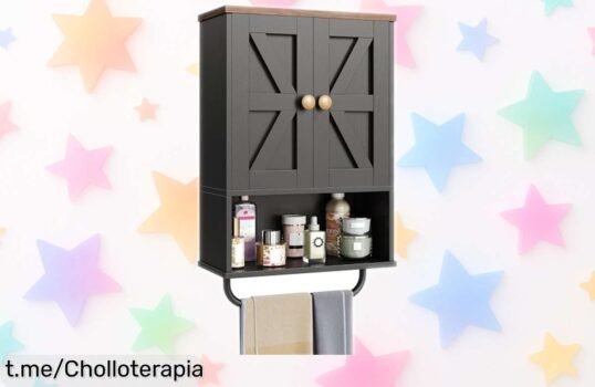 Armario de baño colgante CHOEZON con dos puertas y toallero, un chollo increíble para mantener todo organizado sin gasto excesivo. ¡No dejes pasar esta oferta imperdible!