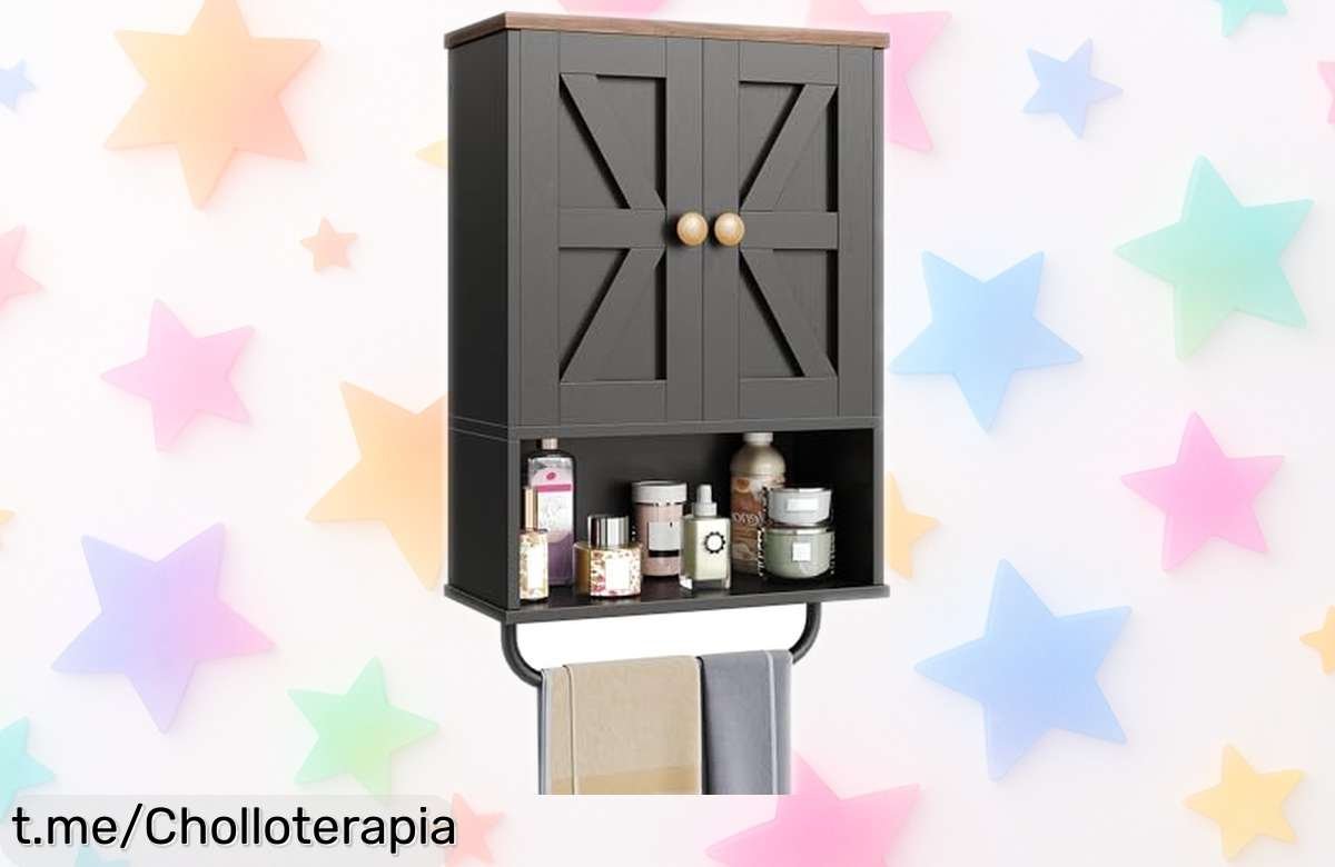 Armario de baño colgante CHOEZON con dos puertas y toallero, un chollo increíble para mantener todo organizado sin gasto excesivo. ¡No dejes pasar esta oferta imperdible!