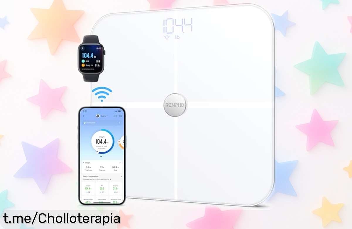 Báscula digital RENPHO que mide 13 datos del cuerpo y se conecta a tus apps favoritas, ¡ahora a un precio de escándalo! No te lo pierdas, cuida tu familia y deslúmbrate hoy mismo.