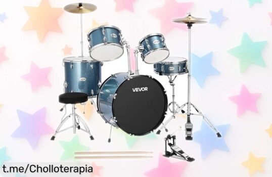 Batería infantil de 5 piezas VEVOR con sonido potente y baquetas incluidas, ¡ahora a precio loco! Fomenta su amor por la música sin límites, no te quedes sin la tuya.