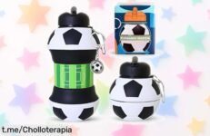 Botella de agua plegable GVMJHYK con diseño de fútbol y llavero divertido, ¡un chollazo para que los peques beban más sin preocupaciones! No te quedes sin la tuya hoy mismo.
