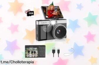 Cámara digital para niños con pantalla giratoria 180° y selfies fáciles: ¡ofertón a precio loco por tiempo limitado que hará sonreír a tus pequeños!
