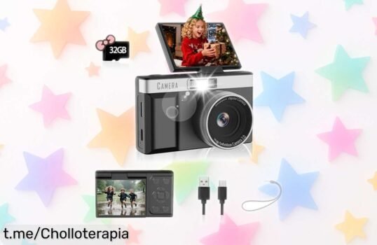 Cámara digital para niños con pantalla giratoria 180° y selfies fáciles: ¡ofertón a precio loco por tiempo limitado que hará sonreír a tus pequeños!
