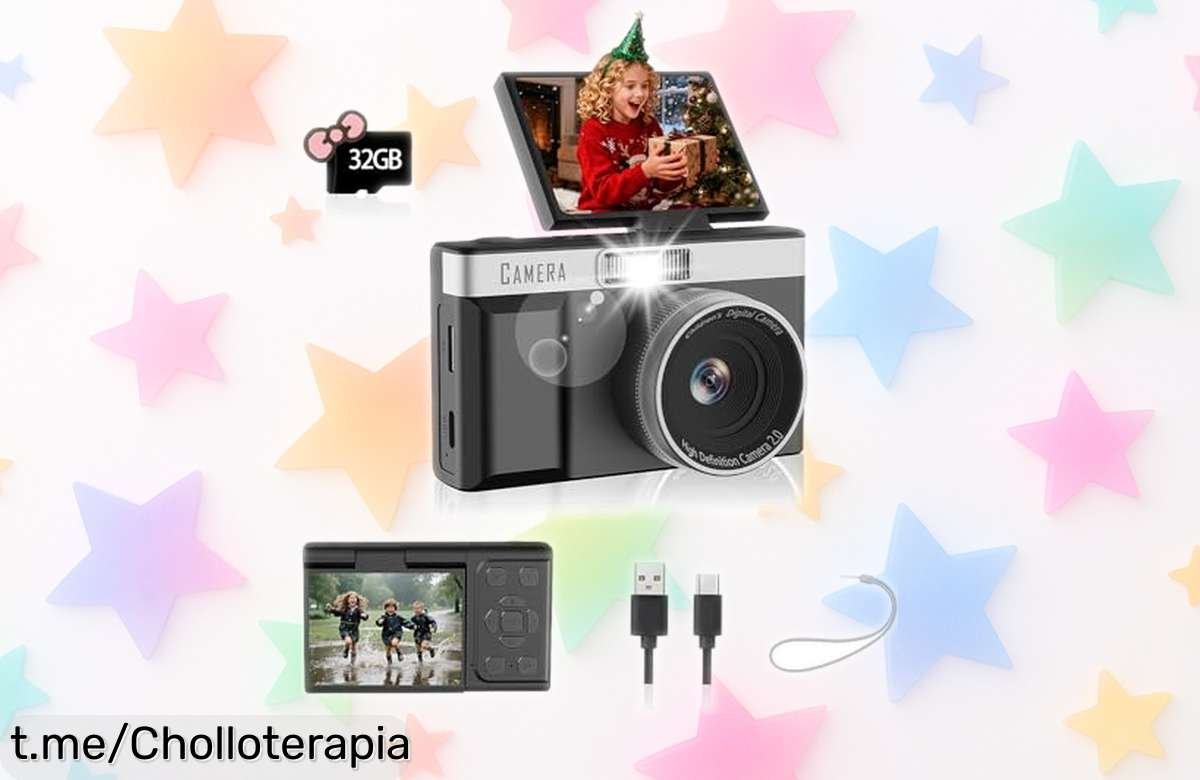 Cámara digital para niños con pantalla giratoria 180° y selfies fáciles: ¡ofertón a precio loco por tiempo limitado que hará sonreír a tus pequeños!