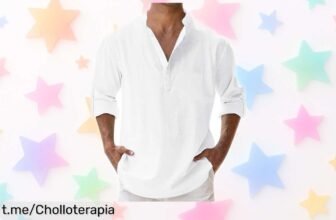 Camisa de lino y algodón para hombre con cuello alto y bolsillos prácticos, ¡ofertón veraniego a un precio regalado que no querrás dejar pasar!