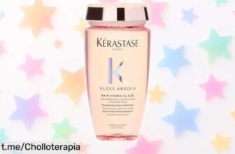 Champú hidratante e iluminador Kérastase Gloss Absolu con ácido glicólico, caído de precio y lista para resaltar tu melena. ¡No te quedes sin el brillo que mereces!