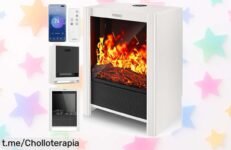 Chimenea eléctrica TRESKO con efecto llama realista y control desde el móvil, calentando tu hogar rápido a un precio muy bajo que no querrás dejar escapar.