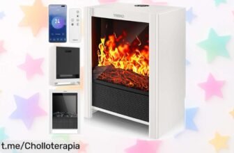 Chimenea eléctrica TRESKO con efecto llama realista y control desde el móvil, calentando tu hogar rápido a un precio muy bajo que no querrás dejar escapar.
