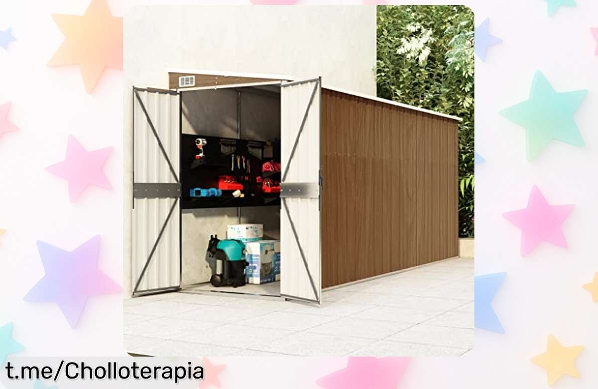 Cobertizo para jardín Emmtore de acero galvanizado, ¡rebajado y con espacio de sobra! Aprovecha este chollazo e impulsa tu orden en el jardín antes que desaparezca.