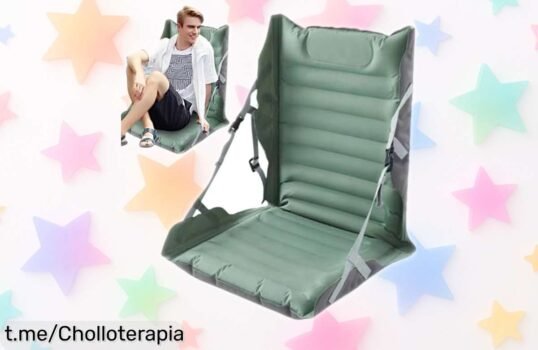 Cojín inflable para asiento de suelo que se infla al instante y aguanta hasta el viento; ¡aprovéchalo ya, este ofertón está tirado de precio y no querrás perderte la comodidad!