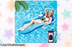 Colchoneta hinchable para piscina con reposacabezas y funda para el móvil a un precio loco: aprovecha este ofertón y disfruta del agua como nunca antes, ¡no te lo pierdas!