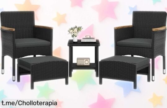 Conjunto de muebles de jardín Yaheetech 5 piezas para disfrutar del sol y compartir risas en tu patio, ¡aprovecha este descuentazo antes que vuelen!