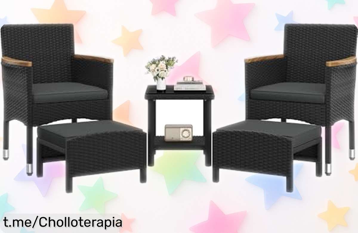 Conjunto de muebles de jardín Yaheetech 5 piezas para disfrutar del sol y compartir risas en tu patio, ¡aprovecha este descuentazo antes que vuelen!