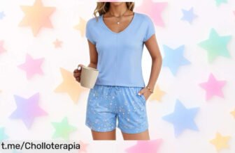 Conjunto pijama Litherday de algodón con bolsillos y estampado de estrellas, ahora a un precio loco que hará que no quieras salir de casa. ¡Hazte con él ya!