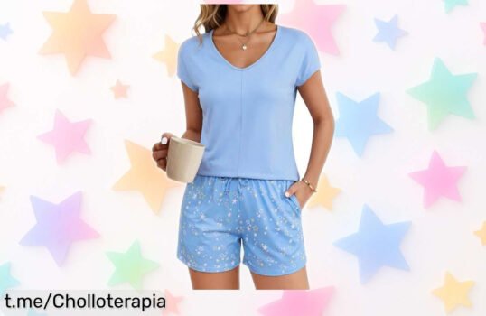 Conjunto pijama Litherday de algodón con bolsillos y estampado de estrellas, ahora a un precio loco que hará que no quieras salir de casa. ¡Hazte con él ya!