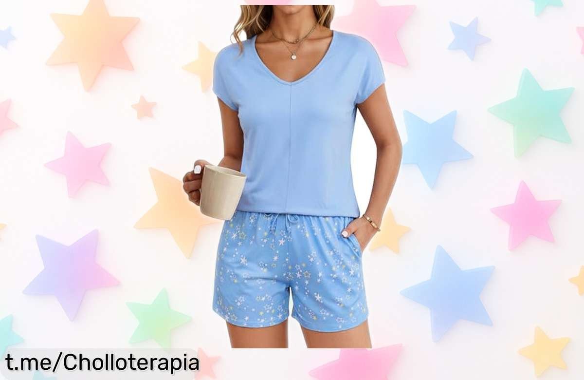 Conjunto pijama Litherday de algodón con bolsillos y estampado de estrellas, ahora a un precio loco que hará que no quieras salir de casa. ¡Hazte con él ya!
