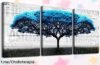 Cuadro azul con árbol grande MHARTK66, una maravilla pintada a mano que hará vibrar tus espacios; no dejes pasar este super chollo para embellecer tu hogar ya.