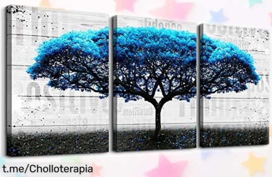 Cuadro azul con árbol grande MHARTK66, una maravilla pintada a mano que hará vibrar tus espacios; no dejes pasar este super chollo para embellecer tu hogar ya.