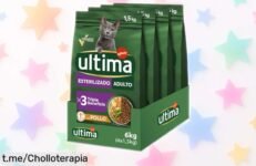 Deliciosa comida seca Ultima Esterilizado Adult para gatos, pack de 4 bolsas de 1,5kg a precio increíble; ¡cuida su peso y dientes mientras ahorras hoy mismo!