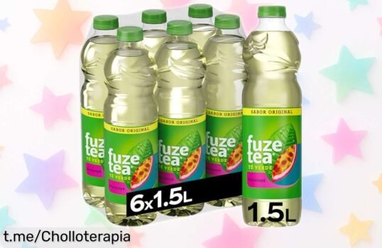 Deliciosas botellas de Fuze Tea verde Maracuyá, pack de 6 litros para disfrutar con amigos; ¡rebajado y refrescante! No te pierdas esta oportunidad única.