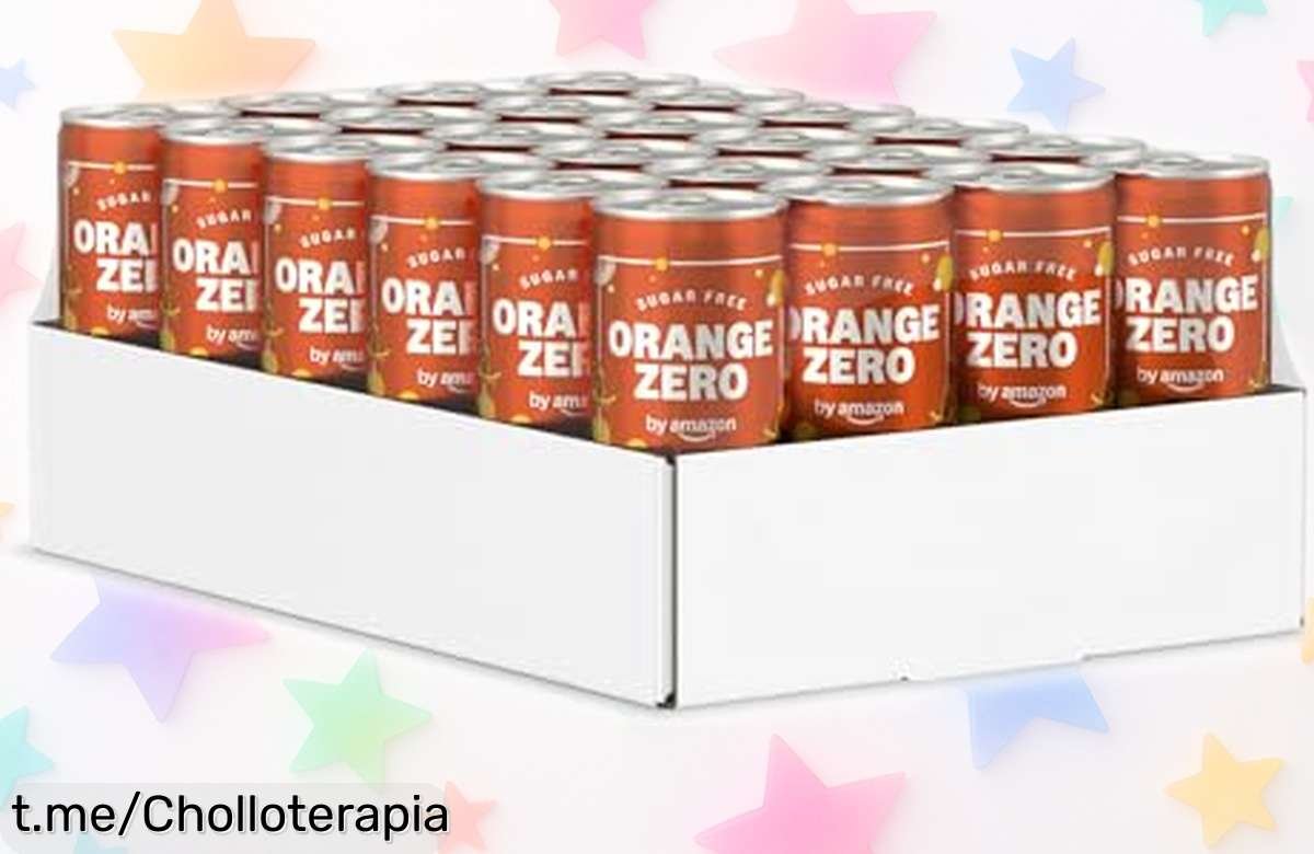 Delicioso pack de 24 latas de Orange Zero by Amazon, ¡refresco que quita la sed sin sumar calorías! Aprovecha este ofertón y deja que el sabor llene tus momentos.