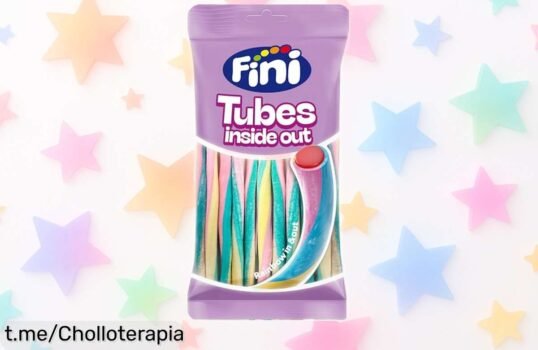 Delicioso regaliz de fresa Finipalo Tubes Rainbow Inside Out, bolsa de 80 gr: dulzura y alegría que no puedes dejar pasar a un precio extraordinario.