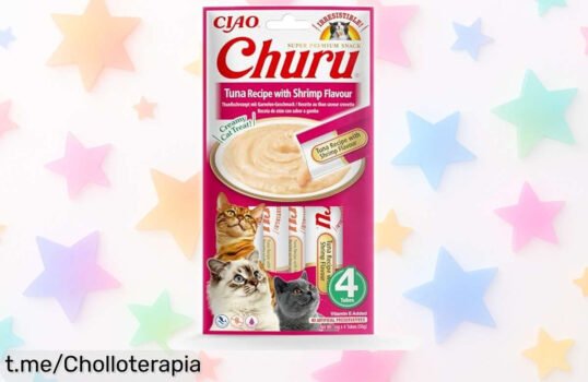 Deliciosos snacks INABA Churu de atún y gamba para gatos: ¡un capricho sano que complace hasta a los más exigentes! No dejes escapar este precio escandalosamente bajo.