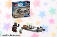 Descubre la moto Speeder del Mandaloriano con minifiguras de Grogu y DIN Djarin, ¡oferta increíble para aventuras épicas que no querrás dejar escapar!