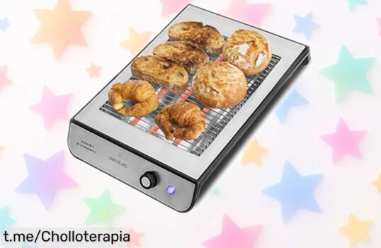Descubre la tostadora plana Cecotec Turbo Easy Toast Inox con 3 resistencias y aviso sonoro a un precio loco, no dejes pasar este ofertón que hará tus desayunos especiales.