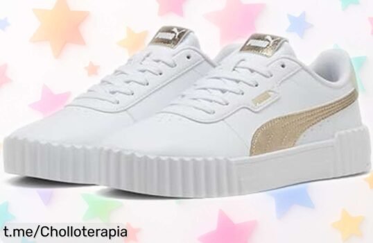 Descubre los tenis casuales PUMA Carina 3.0 en blanco y oro a un precio que flipas, ¡no dejes pasar este ofertón para lucir increíble todos los días!